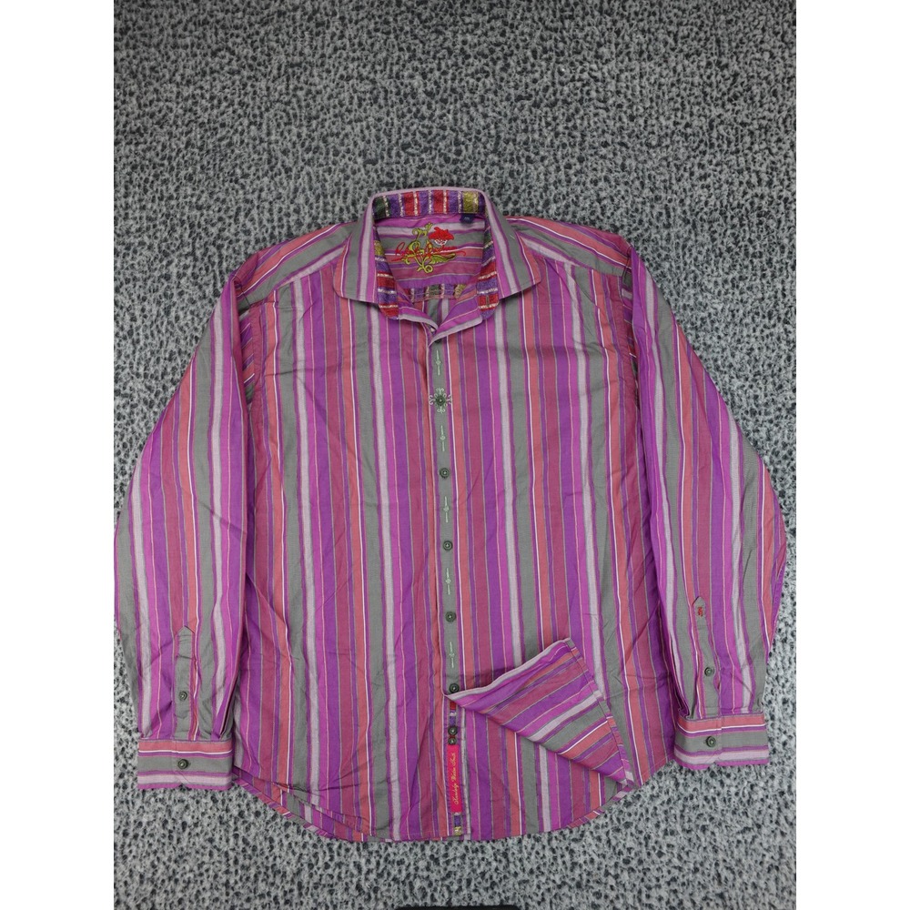 Robert Graham Button Down Shirt Mens 2XL Purple Striped Knowledge Wisdom Truth